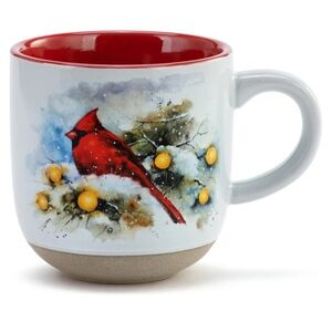 DEMDACO Snow Frosted Cardinal Watercolor 12oz Stoneware Christmas Mug, NWT